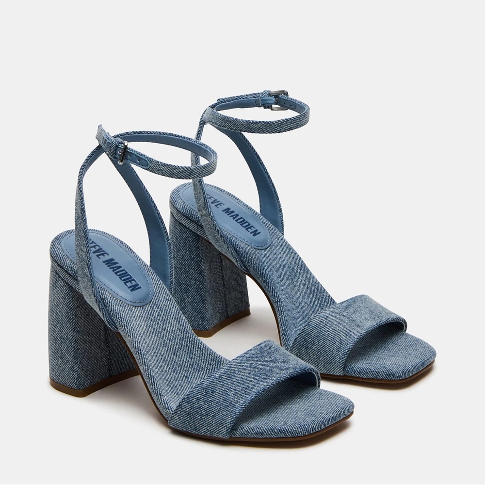 Steve Madden Messa Denim Fabric Strap Block Heeled Sandals
